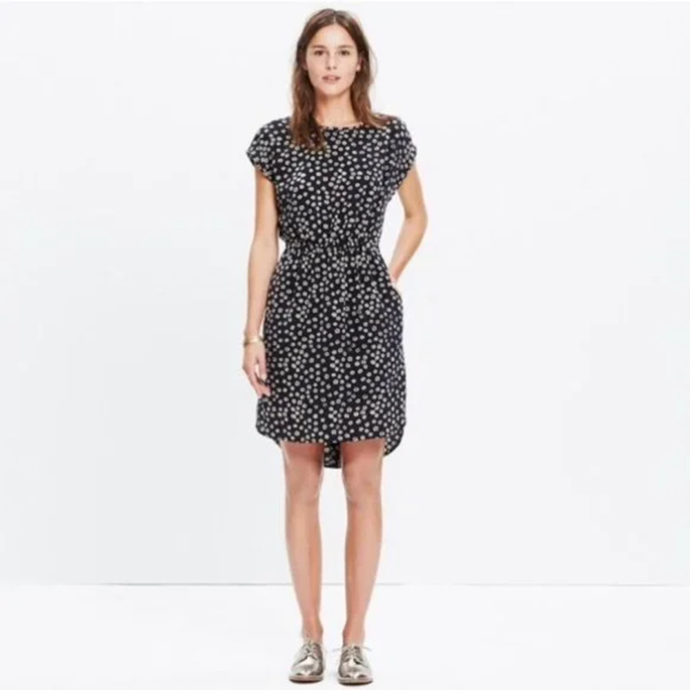 Madewell Black Floral Silk Stencil Blossom Mini Dress Women's Size 8